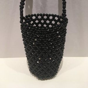 BEADED BASKET BAG WITH LONG BEADED STRAP
